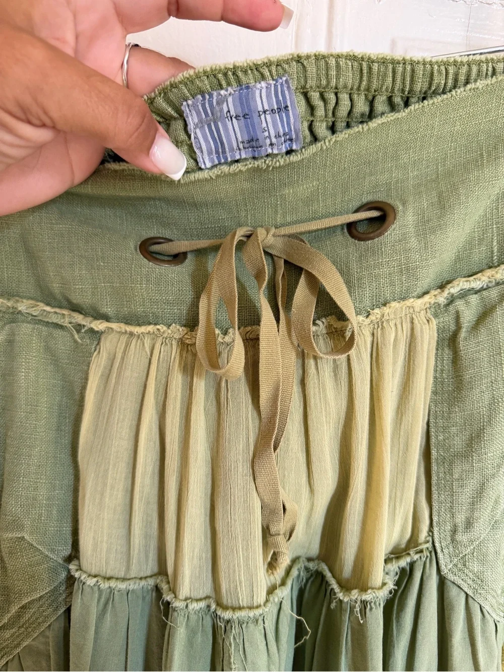 Y2K rare free people size small Women's Two-Tone Green Tiered Boho Skirt